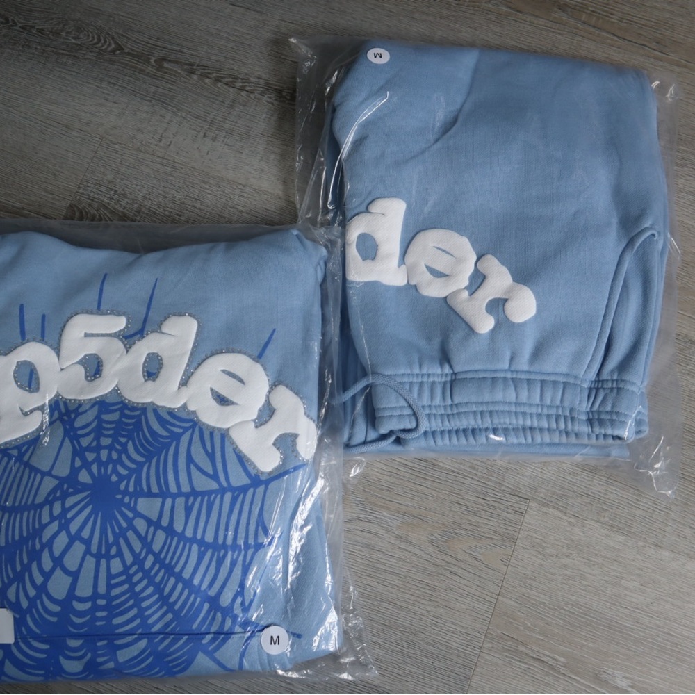 Sky Blue Sp5der Hoodie and Sweatpants Set